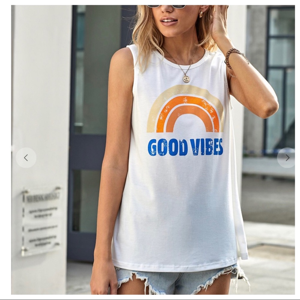 White Good Vibes Rainbow 🌈 Tank top - Picture 4 of 4